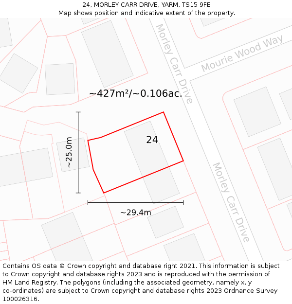 24, MORLEY CARR DRIVE, YARM, TS15 9FE: Plot and title map