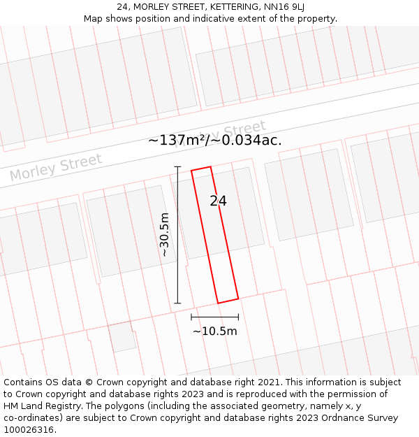 24, MORLEY STREET, KETTERING, NN16 9LJ: Plot and title map