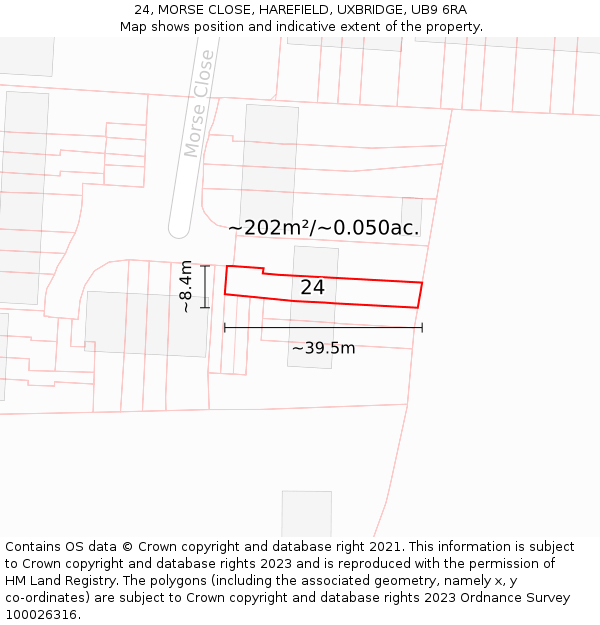 24, MORSE CLOSE, HAREFIELD, UXBRIDGE, UB9 6RA: Plot and title map