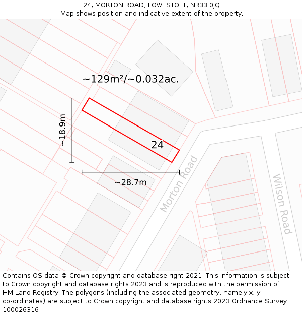 24, MORTON ROAD, LOWESTOFT, NR33 0JQ: Plot and title map