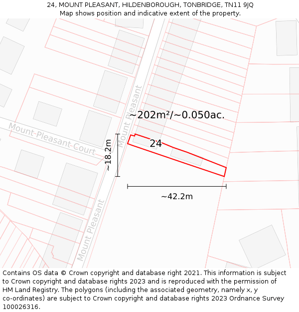 24, MOUNT PLEASANT, HILDENBOROUGH, TONBRIDGE, TN11 9JQ: Plot and title map