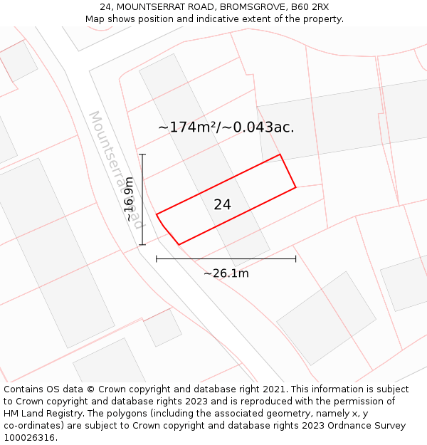 24, MOUNTSERRAT ROAD, BROMSGROVE, B60 2RX: Plot and title map