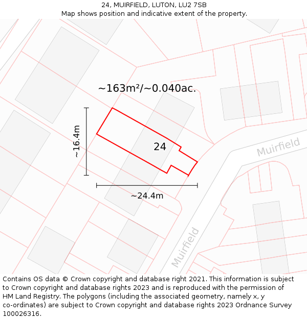 24, MUIRFIELD, LUTON, LU2 7SB: Plot and title map