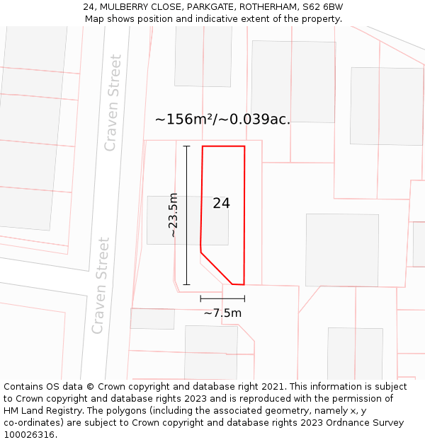 24, MULBERRY CLOSE, PARKGATE, ROTHERHAM, S62 6BW: Plot and title map
