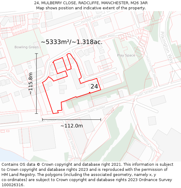 24, MULBERRY CLOSE, RADCLIFFE, MANCHESTER, M26 3AR: Plot and title map
