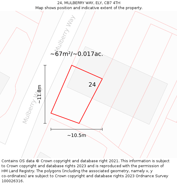 24, MULBERRY WAY, ELY, CB7 4TH: Plot and title map