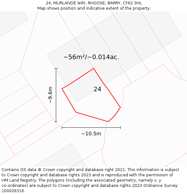 24, MURLANDE WAY, RHOOSE, BARRY, CF62 3HL: Plot and title map
