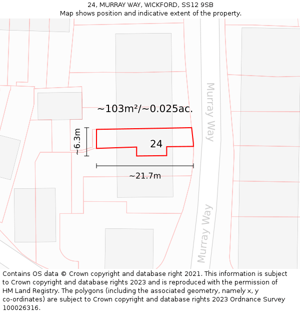 24, MURRAY WAY, WICKFORD, SS12 9SB: Plot and title map