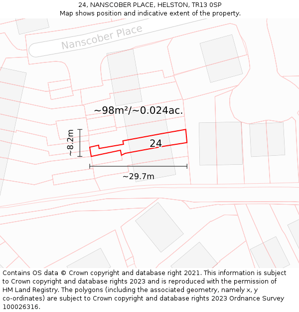 24, NANSCOBER PLACE, HELSTON, TR13 0SP: Plot and title map