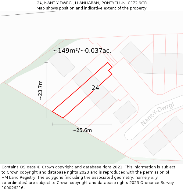 24, NANT Y DWRGI, LLANHARAN, PONTYCLUN, CF72 9GR: Plot and title map