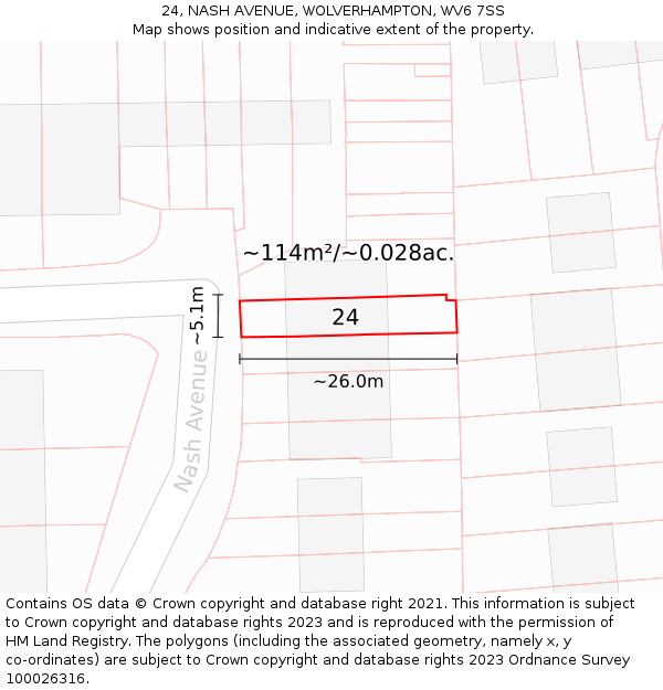 24, NASH AVENUE, WOLVERHAMPTON, WV6 7SS: Plot and title map