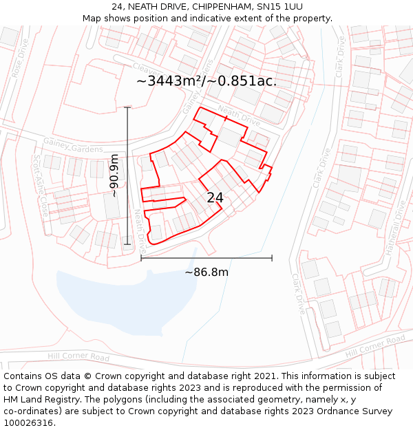 24, NEATH DRIVE, CHIPPENHAM, SN15 1UU: Plot and title map
