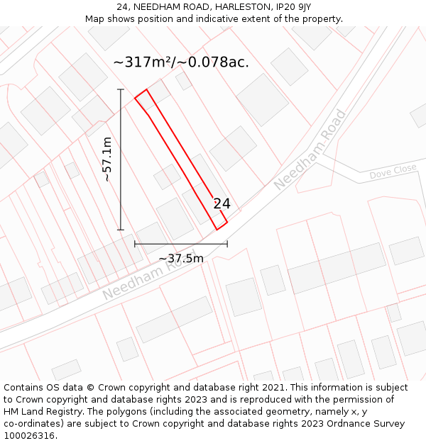 24, NEEDHAM ROAD, HARLESTON, IP20 9JY: Plot and title map