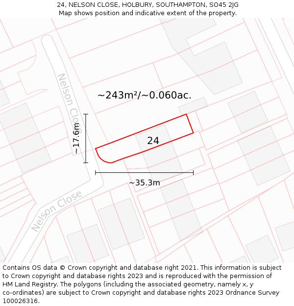 24, NELSON CLOSE, HOLBURY, SOUTHAMPTON, SO45 2JG: Plot and title map