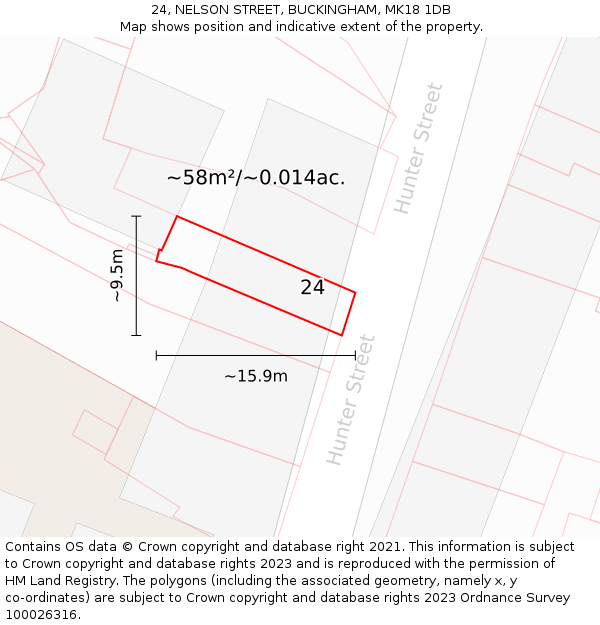 24, NELSON STREET, BUCKINGHAM, MK18 1DB: Plot and title map