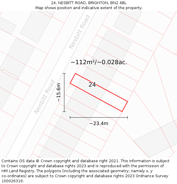 24, NESBITT ROAD, BRIGHTON, BN2 4BL: Plot and title map