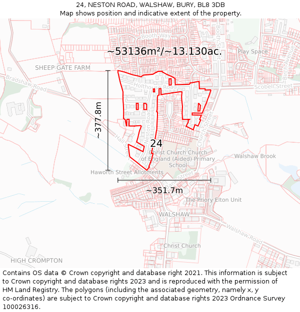 24, NESTON ROAD, WALSHAW, BURY, BL8 3DB: Plot and title map