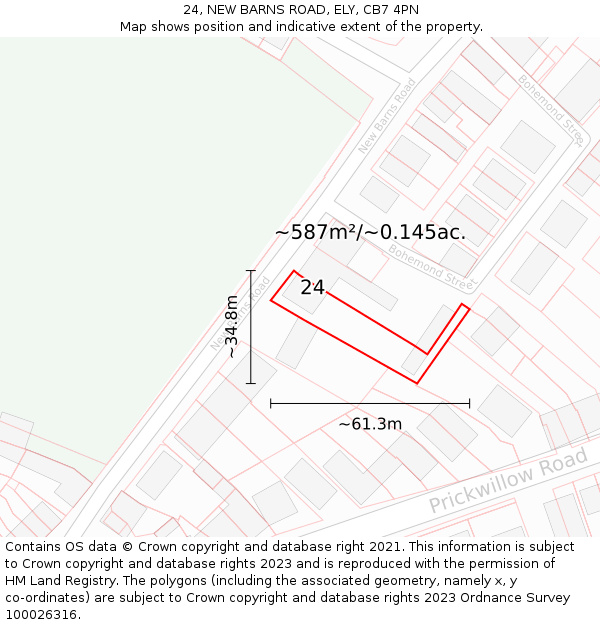 24, NEW BARNS ROAD, ELY, CB7 4PN: Plot and title map