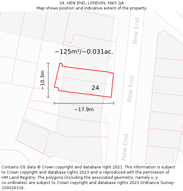24, NEW END, LONDON, NW3 1JA: Plot and title map