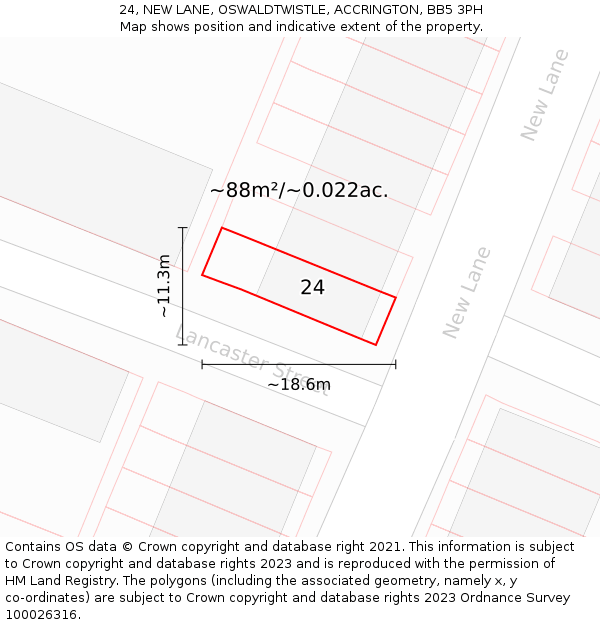 24, NEW LANE, OSWALDTWISTLE, ACCRINGTON, BB5 3PH: Plot and title map