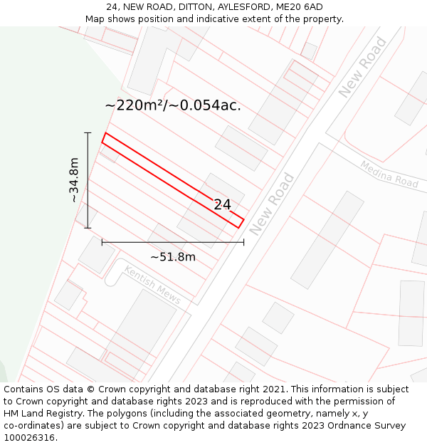 24, NEW ROAD, DITTON, AYLESFORD, ME20 6AD: Plot and title map
