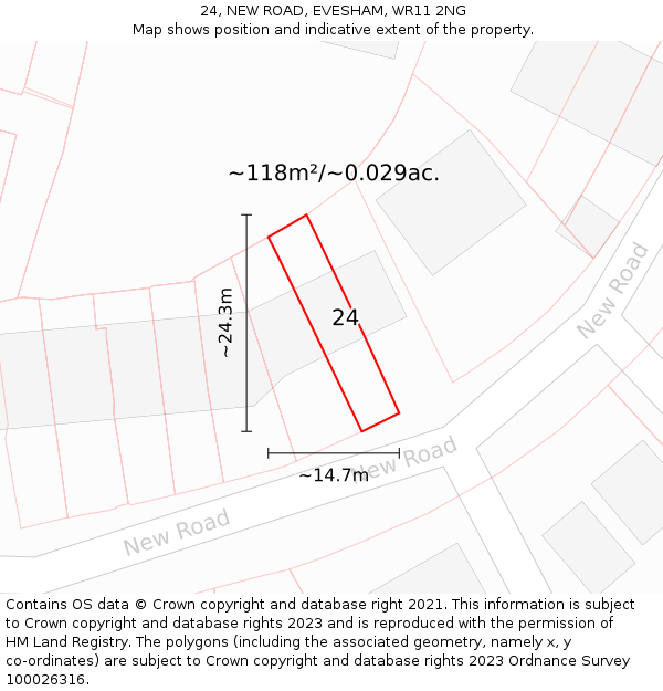 24, NEW ROAD, EVESHAM, WR11 2NG: Plot and title map