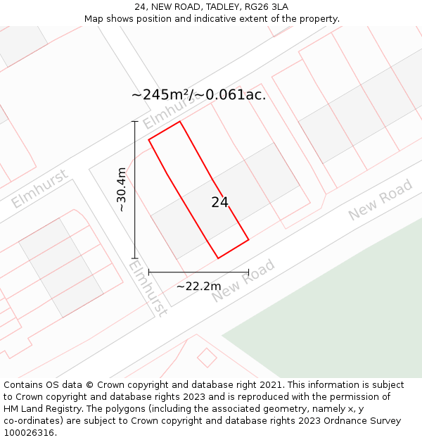 24, NEW ROAD, TADLEY, RG26 3LA: Plot and title map