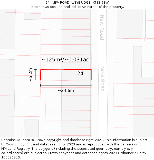24, NEW ROAD, WEYBRIDGE, KT13 9BW: Plot and title map