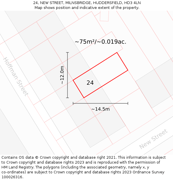 24, NEW STREET, MILNSBRIDGE, HUDDERSFIELD, HD3 4LN: Plot and title map