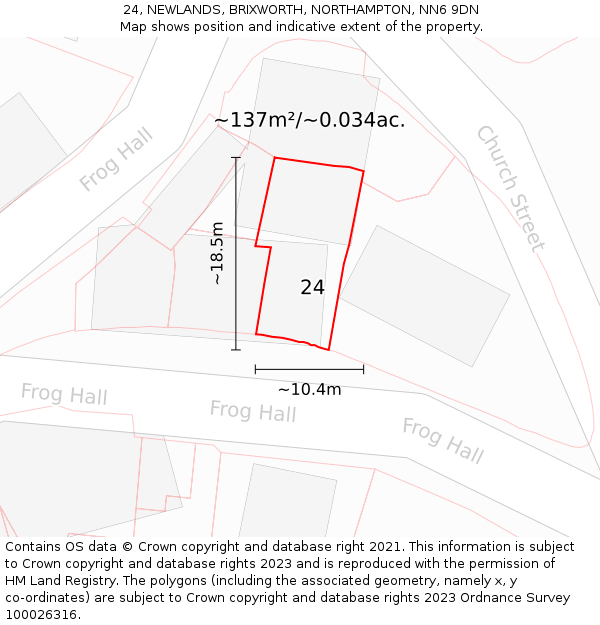 24, NEWLANDS, BRIXWORTH, NORTHAMPTON, NN6 9DN: Plot and title map