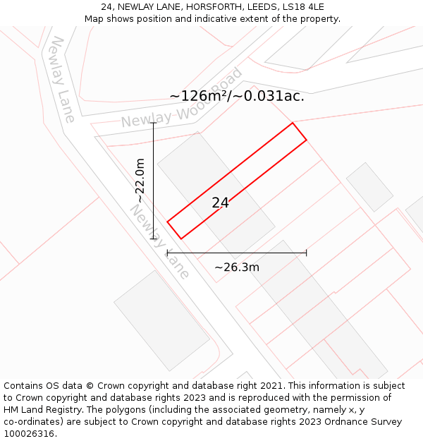 24, NEWLAY LANE, HORSFORTH, LEEDS, LS18 4LE: Plot and title map