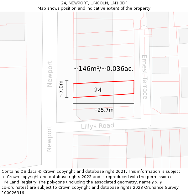 24, NEWPORT, LINCOLN, LN1 3DF: Plot and title map