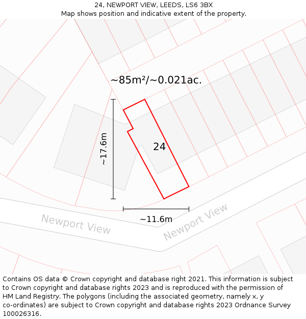 24, NEWPORT VIEW, LEEDS, LS6 3BX: Plot and title map
