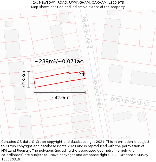 24, NEWTOWN ROAD, UPPINGHAM, OAKHAM, LE15 9TS: Plot and title map