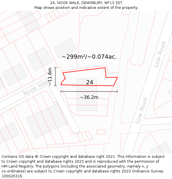 24, NOOK WALK, DEWSBURY, WF13 3ST: Plot and title map