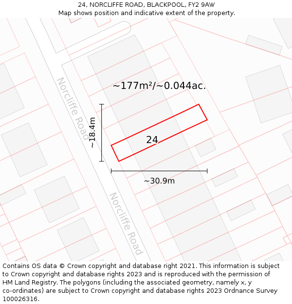 24, NORCLIFFE ROAD, BLACKPOOL, FY2 9AW: Plot and title map