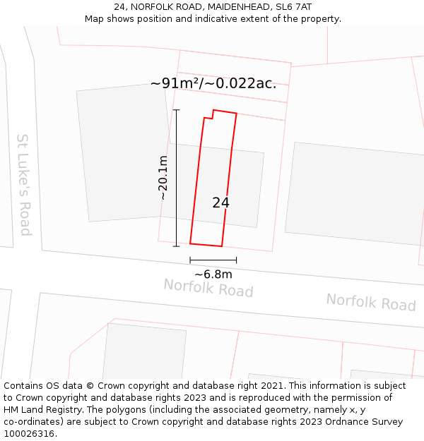 24, NORFOLK ROAD, MAIDENHEAD, SL6 7AT: Plot and title map