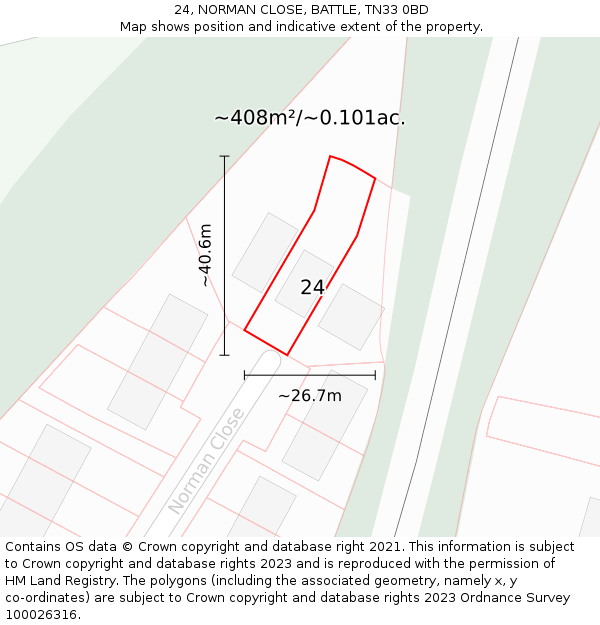 24, NORMAN CLOSE, BATTLE, TN33 0BD: Plot and title map