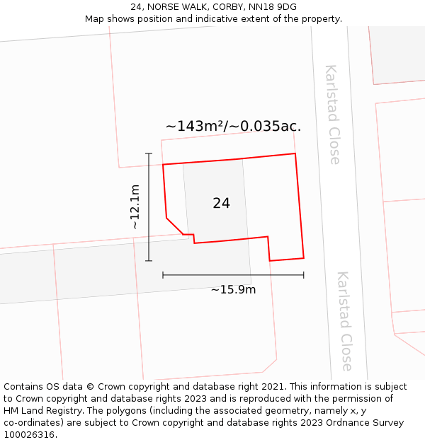 24, NORSE WALK, CORBY, NN18 9DG: Plot and title map