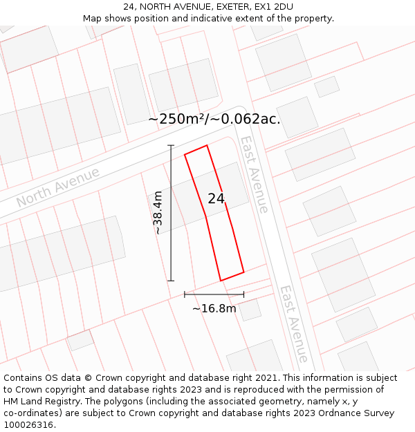 24, NORTH AVENUE, EXETER, EX1 2DU: Plot and title map