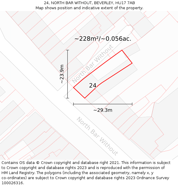 24, NORTH BAR WITHOUT, BEVERLEY, HU17 7AB: Plot and title map