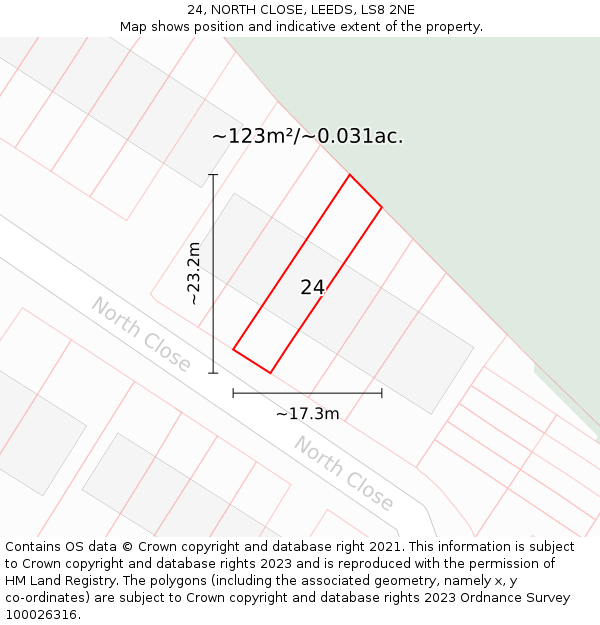24, NORTH CLOSE, LEEDS, LS8 2NE: Plot and title map