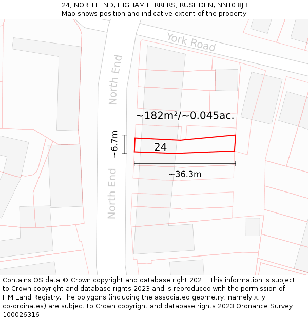 24, NORTH END, HIGHAM FERRERS, RUSHDEN, NN10 8JB: Plot and title map