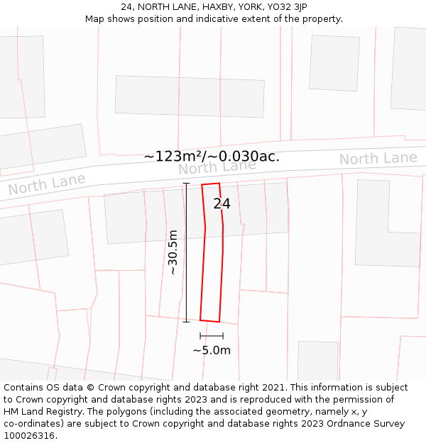 24, NORTH LANE, HAXBY, YORK, YO32 3JP: Plot and title map