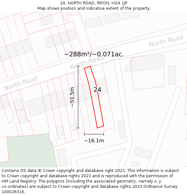 24, NORTH ROAD, RIPON, HG4 1JP: Plot and title map