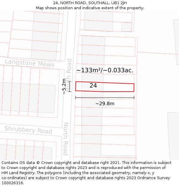 24, NORTH ROAD, SOUTHALL, UB1 2JH: Plot and title map