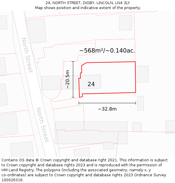 24, NORTH STREET, DIGBY, LINCOLN, LN4 3LY: Plot and title map