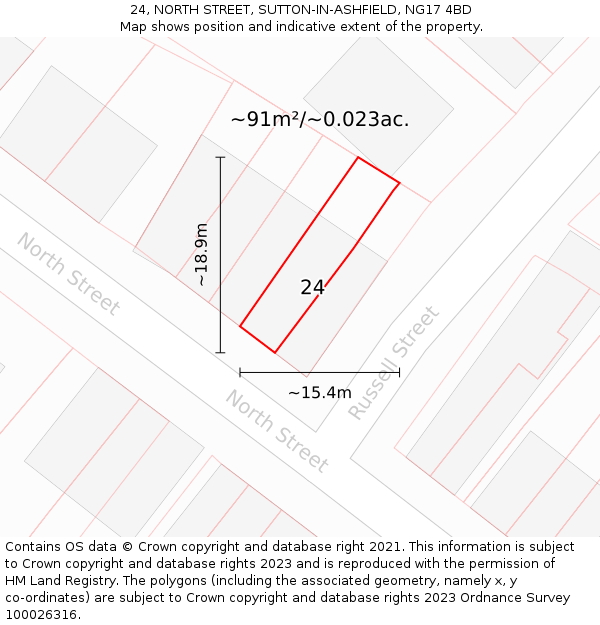24, NORTH STREET, SUTTON-IN-ASHFIELD, NG17 4BD: Plot and title map