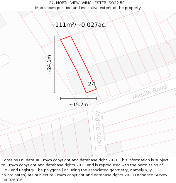 24, NORTH VIEW, WINCHESTER, SO22 5EH: Plot and title map