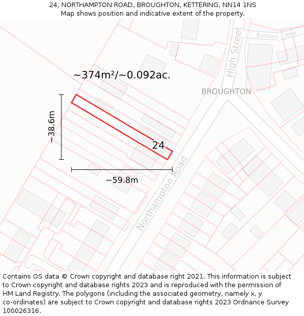 24, NORTHAMPTON ROAD, BROUGHTON, KETTERING, NN14 1NS: Plot and title map
